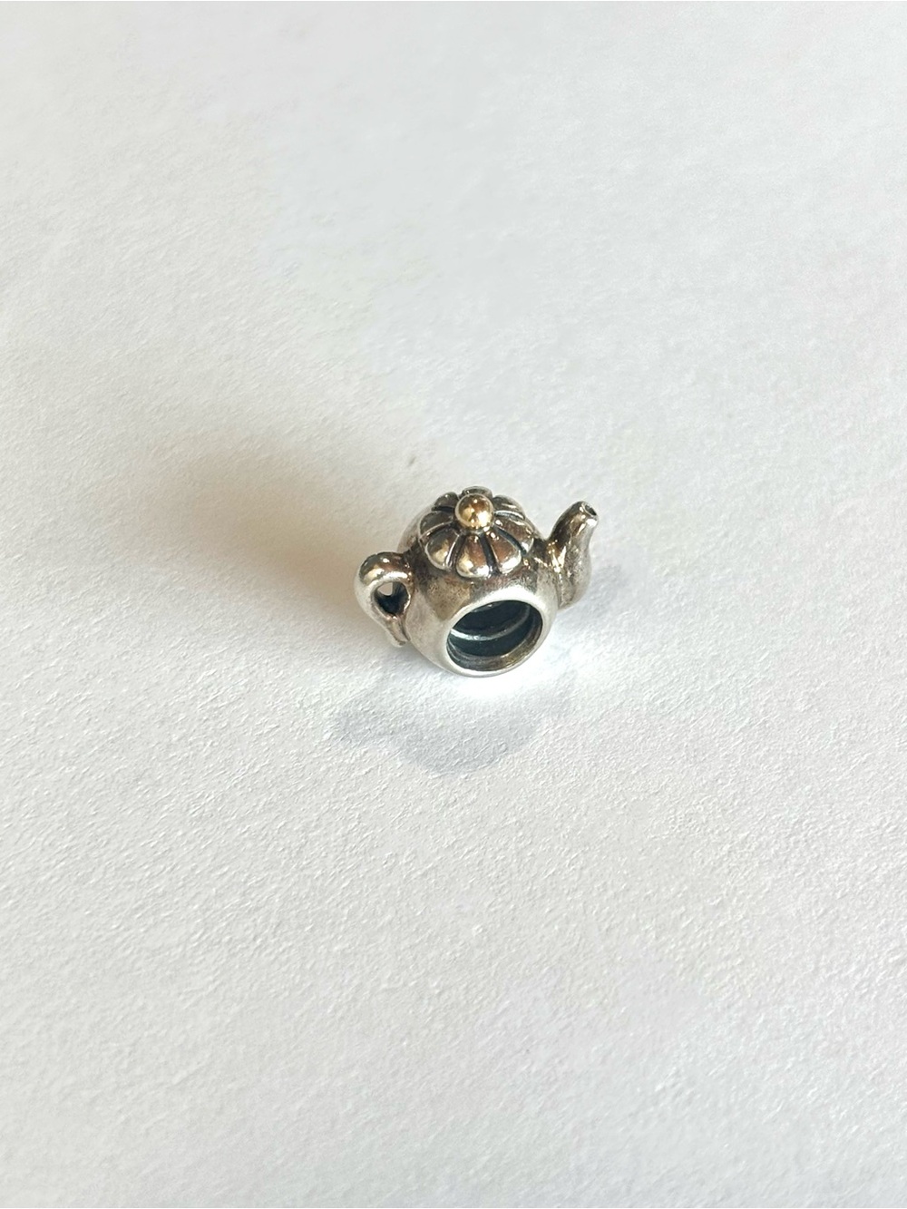 Pandora Silver Teapot Charm Bead with 14k Gold Accent